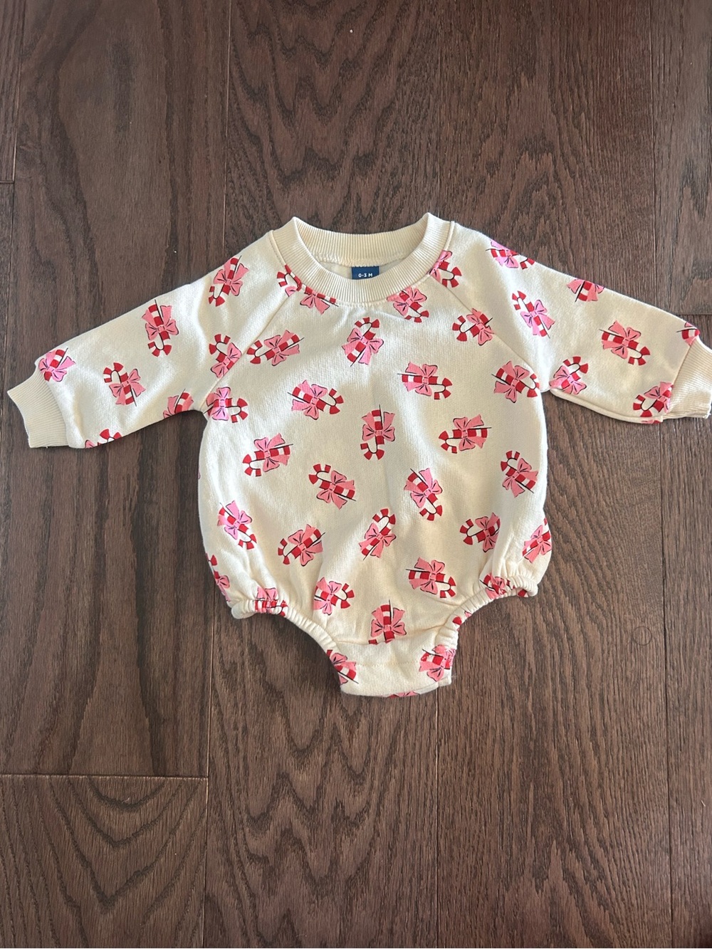 Old Navy Size 0-3 month Baby Girl's Candy Cane Christmas Sweatshirt Bodysuit